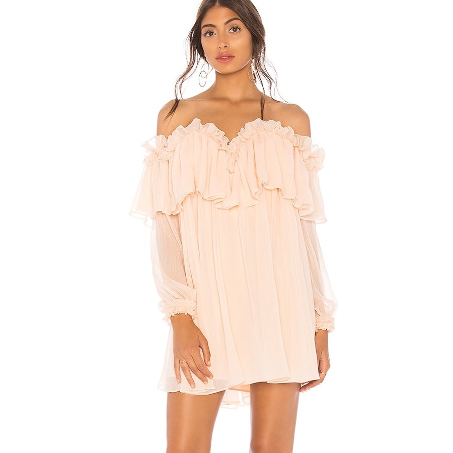 Nbd "Louisville" Off Shoulder Chiffon Blush Babydoll Mini Dress Us Xsmall